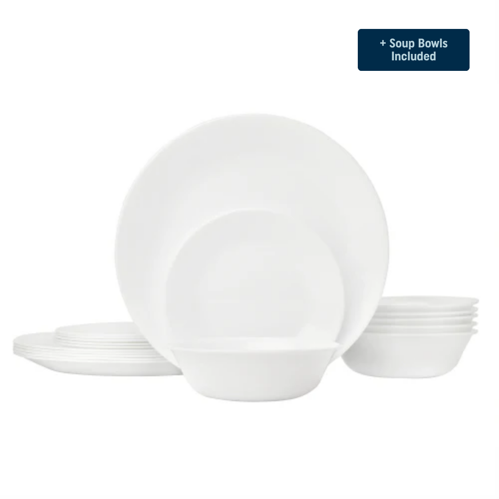 Corelle? Winter Frost White Dinnerware Set ?C Service for 6 + Soup Bowls