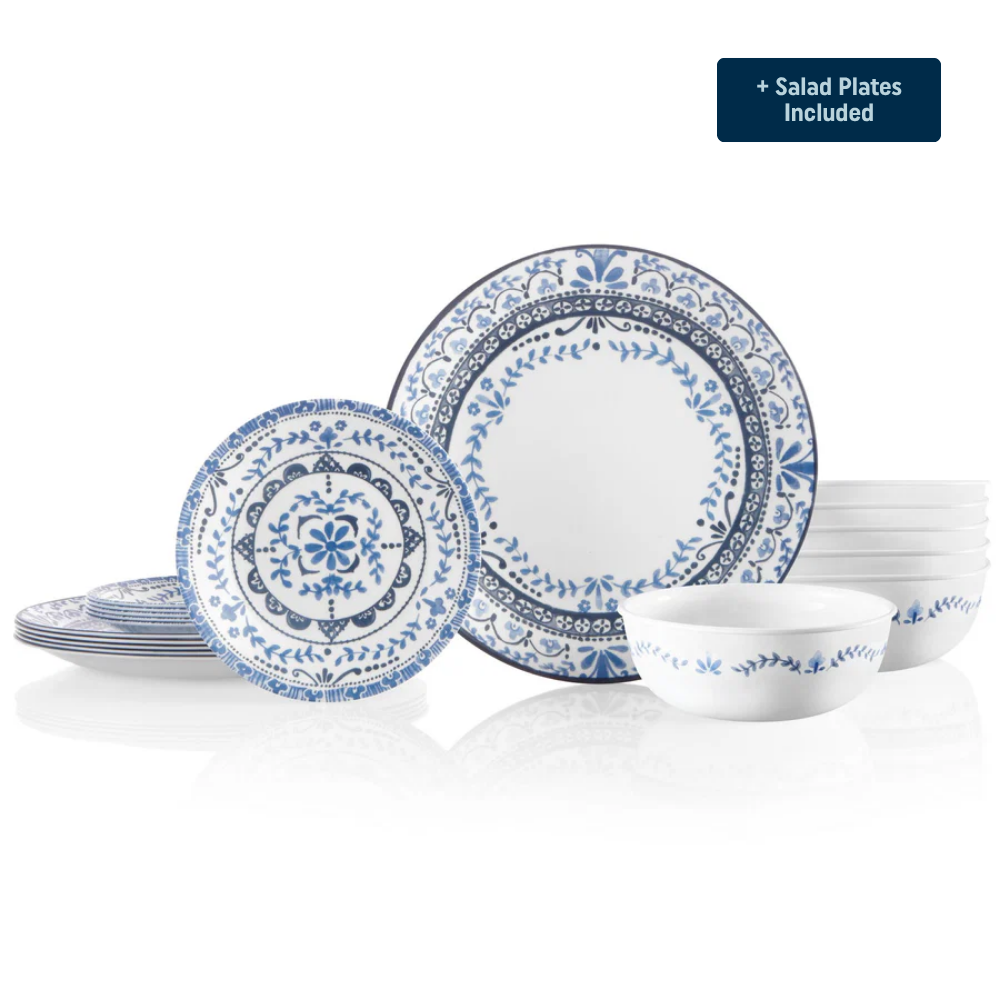Corelle? Portofino Dinnerware Set ?C Service for 6 + Salad Plates