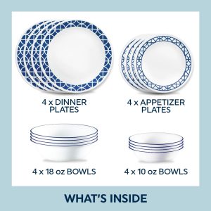 Alternative view of Corelle® Cobalt Circles 16-piece Mugless Dinnerware Set. Service of 4