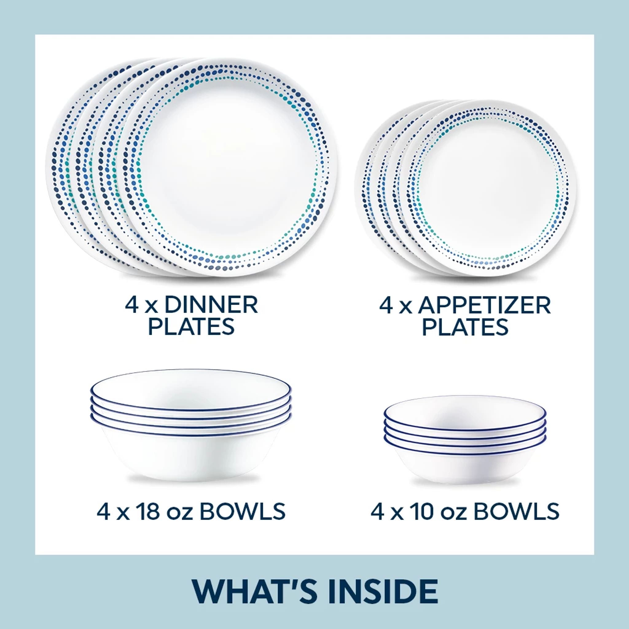 Corelle® Ocean Blues 16-piece Mugless Dinnerware Set. Service of 4 - Image 2