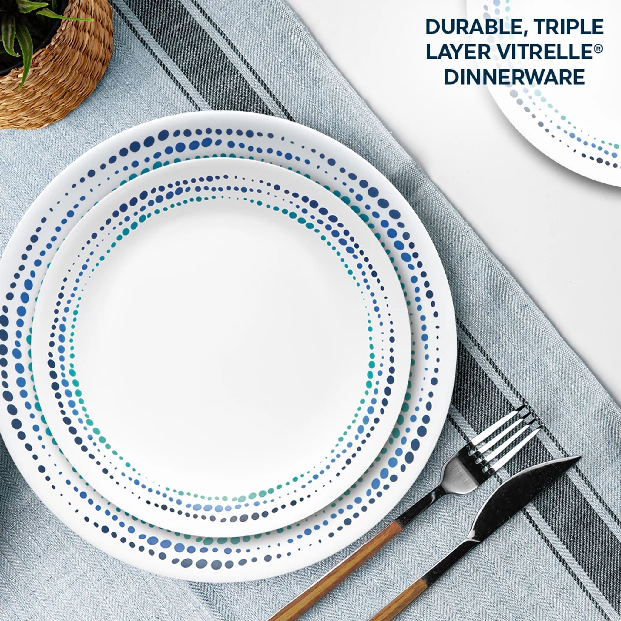 Corelle® Ocean Blues 16-piece Mugless Dinnerware Set. Service of 4 - Image 4