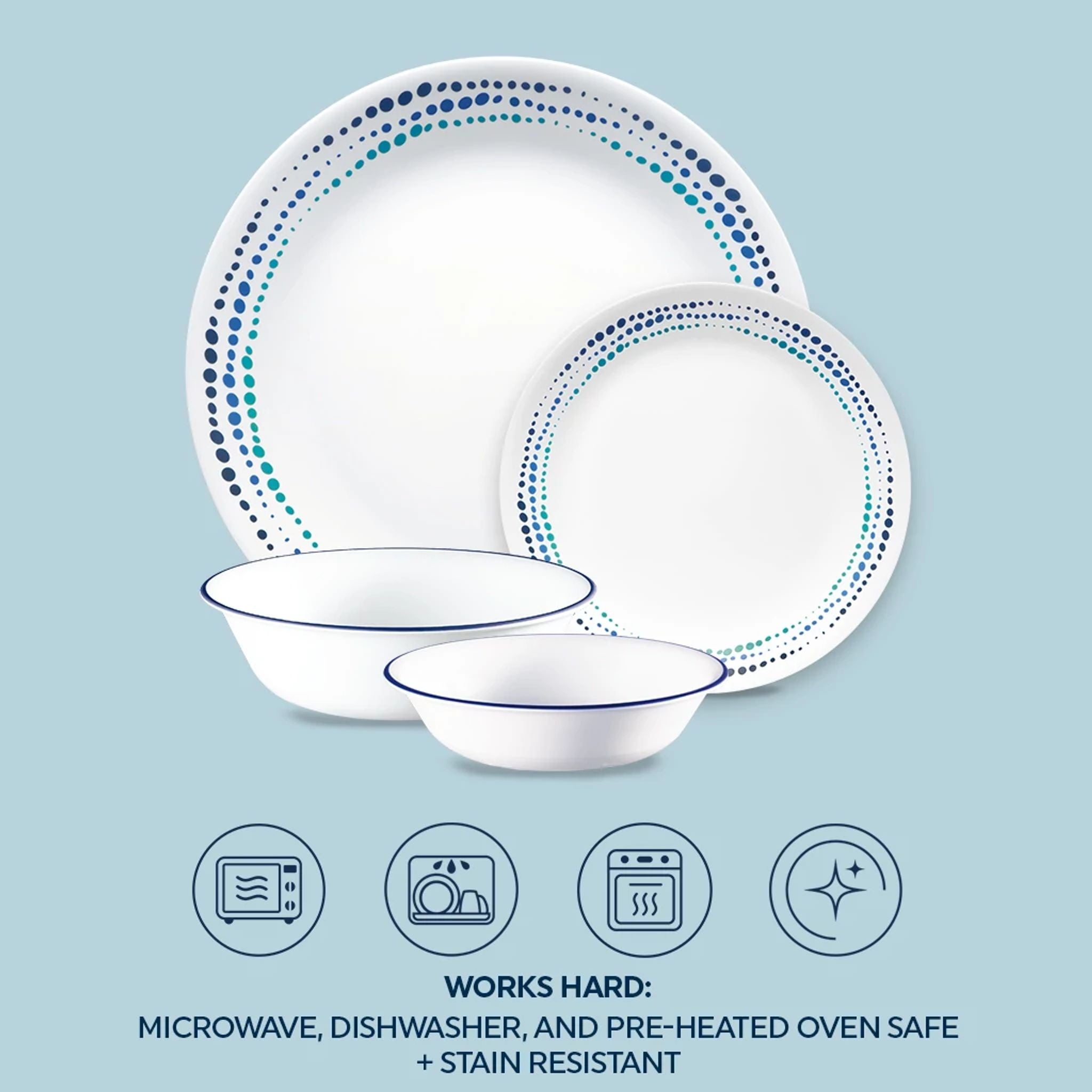 Corelle® Ocean Blues 16-piece Mugless Dinnerware Set. Service of 4 - Image 5